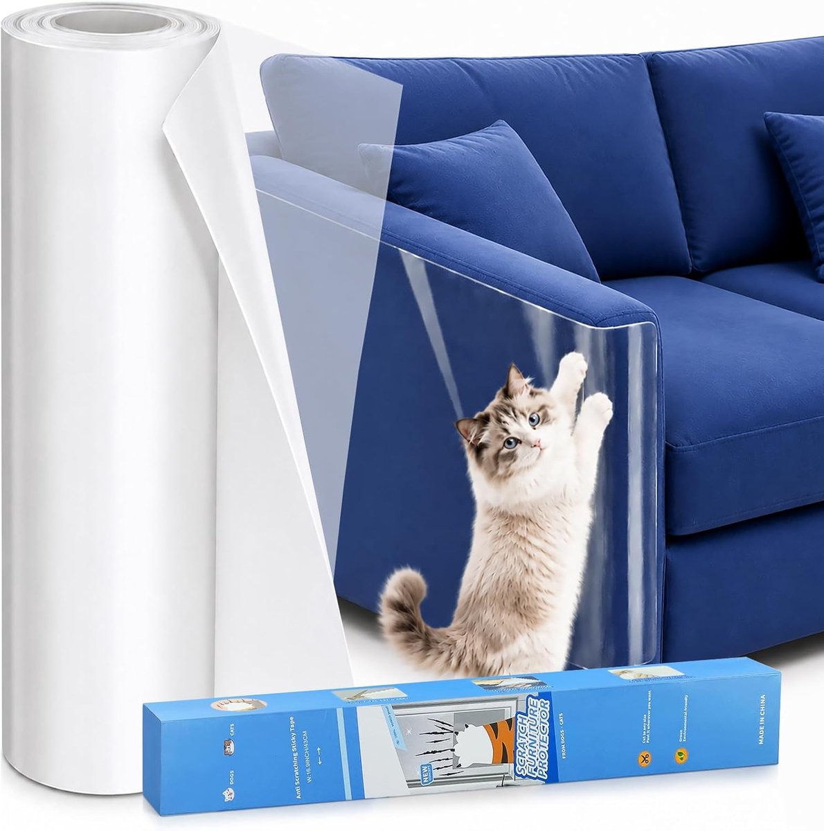 Krasbestendige folie voor katten 43 cm x 5 m - zelfklevend - transparant - onzichtbare bescherming voor meubels - ShopVlot