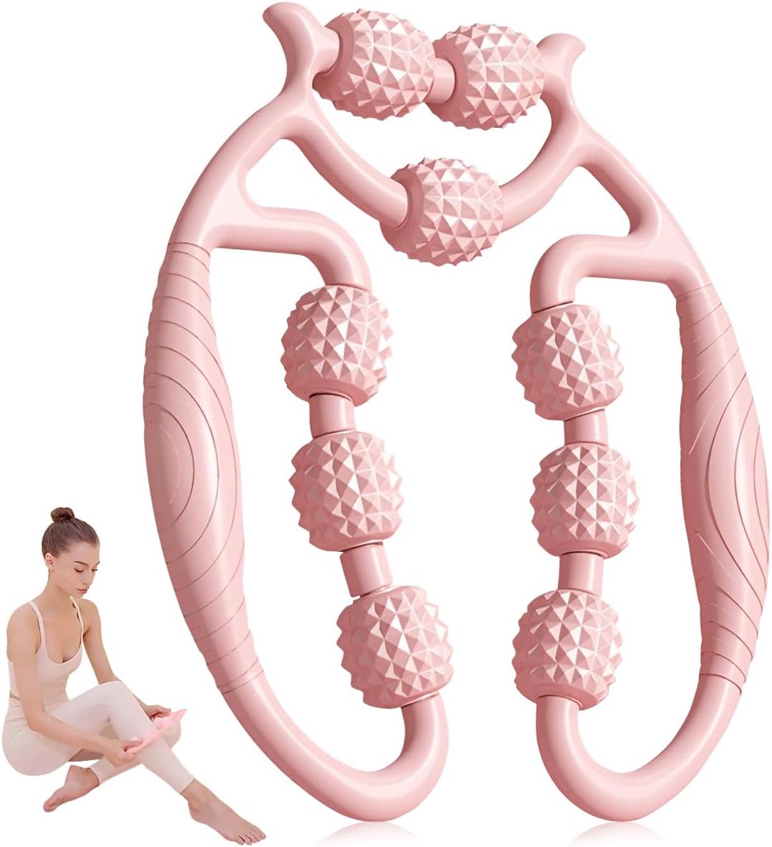Cellulite massage roller met 9 wielen - roze - non-slip handvat - stimuleert huid en spierontspanning - ShopVlot