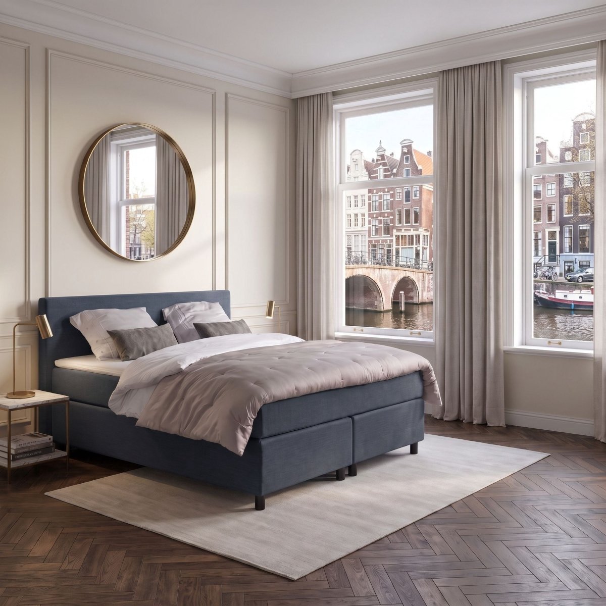Mörgenn Boxspring Amsterdam - Pocketvering - Donkerblauw - 90x210 cm - Inclusief Dekbed en Kussens