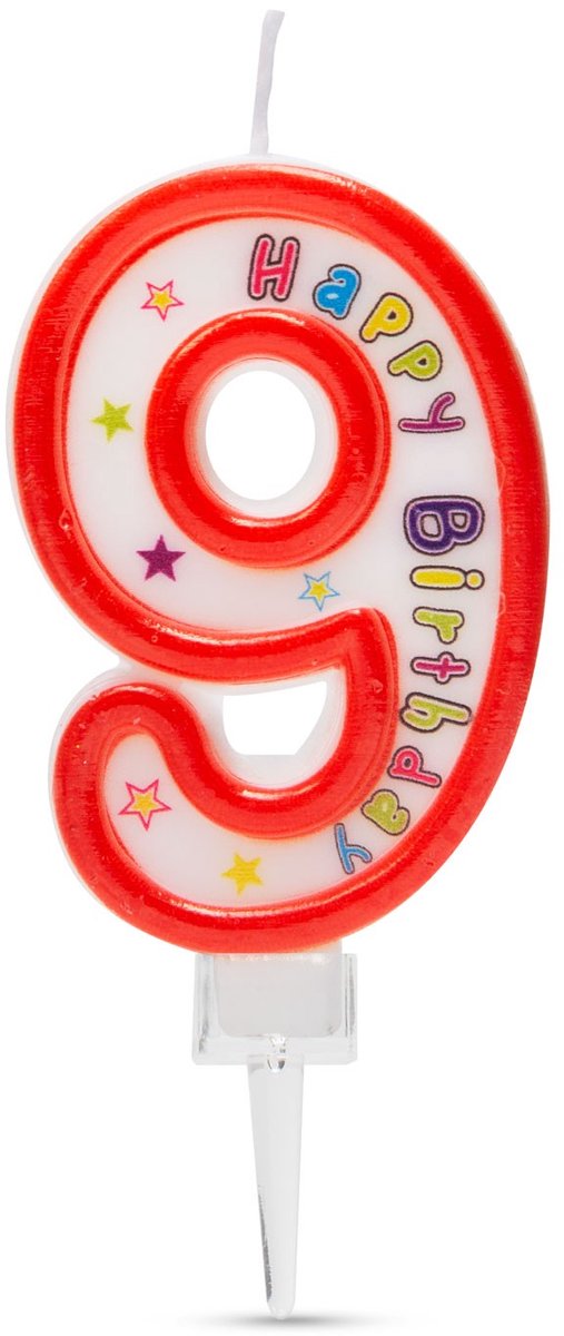 Verjaardagskaars Cijfer 9 voor Taart, Decoratie en Cadeau, 6,5x4 cm [56180-9]