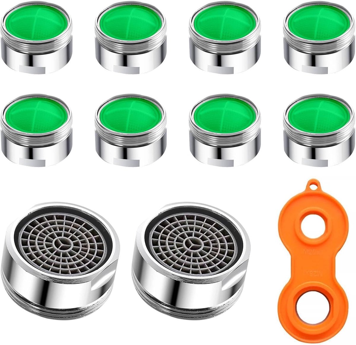 Waterkraan strainer set M24 - 10 stuks groen - met ABS filter en rubberen afdichting - bespaar water en energie - ShopVlot