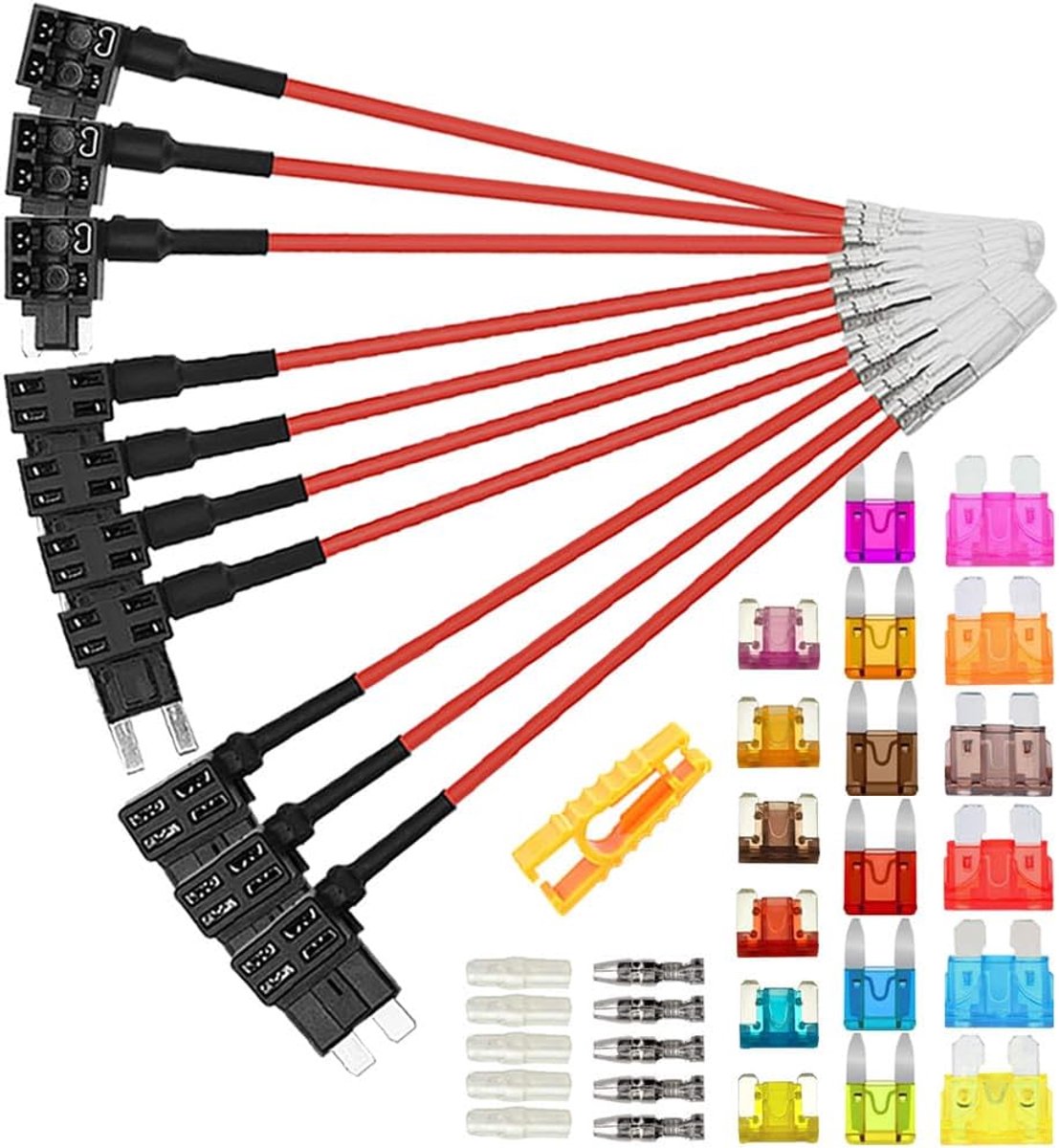 Add-a-Circuit zekeringadapter set 10 stuks - 12V/24V - met 16 AWG draad - veilig en betrouwbaar voor auto - ShopVlot