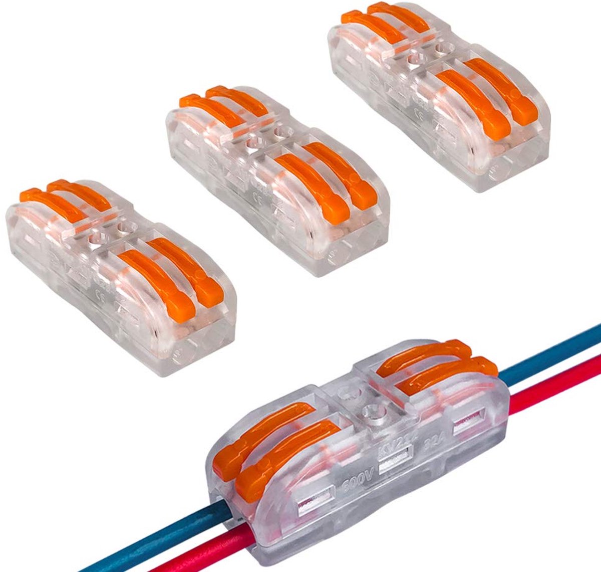 Kabelconnector set SPL-2 - 2-in-2-uit stekker - transparant - veilig en compact - ShopVlot