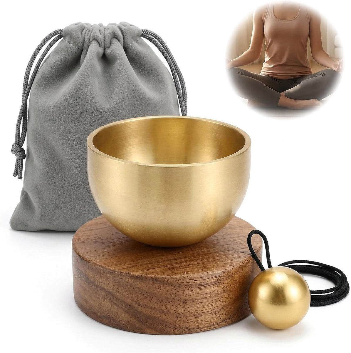 SnelShoppen - Tibetaanse Klankschaalset Mini - Handgemaakte Messing Klankschaal voor Meditatie en Yoga - Inclusief Lepel en Zakje - Diep Zuiver Geluid