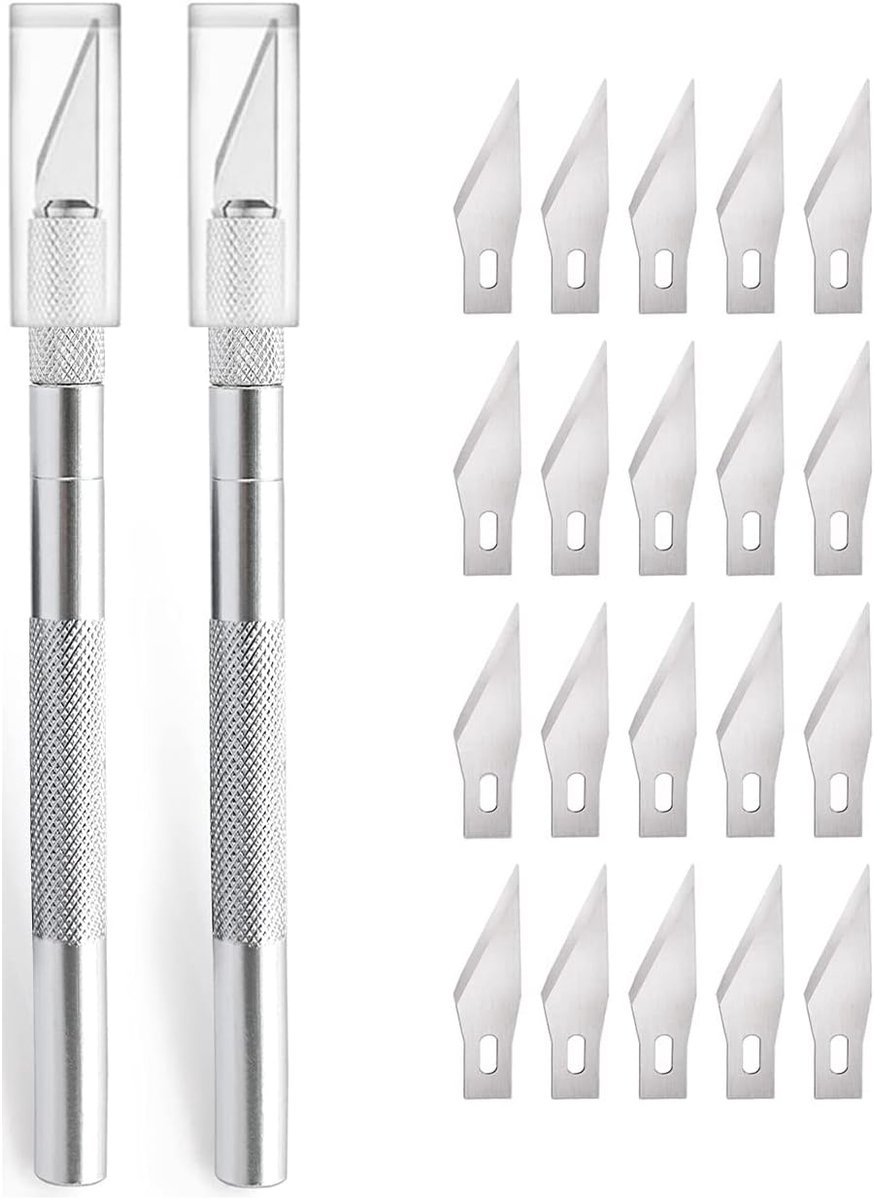 Thijox - 2 Stuks Cutter voor Doe-Het-Zelf Kunstwerk Snijden, Scalpel met 20 Reservemesjes, Knutselmes, Hobbymes, Snijmes voor Caving, Sculptuur, Raamf