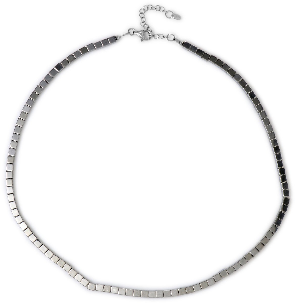 Cavill - Zilveren Halsketting 925 Sterling Zilver met Hematiet 4mm Vierkante Kralen - Verstelbaar 45-50cm - Modern & Elegant