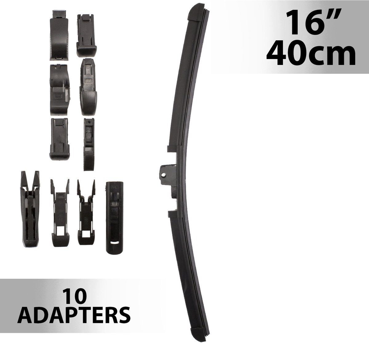 Universele Auto Ruitenwisser 40 cm (16″) met 10 Adapters - Weerbestendig & Streeploos Zicht voor de Meeste Voertuigen [55736N]