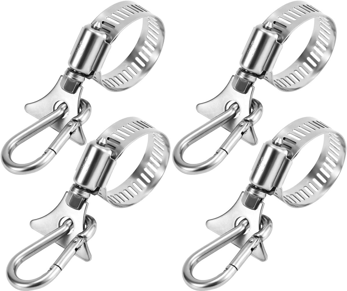 4 Stuks Vlaggenmastringen, 1,5-3,3cm Verstelbare Vlaggenmastklemmen met Karabijnhaakklem Roestvrijstalen Vlaggenmastringen Vlaggenklemmen voor Vlaggenmast Buiten Huis, Tuin, Boot, Jacht