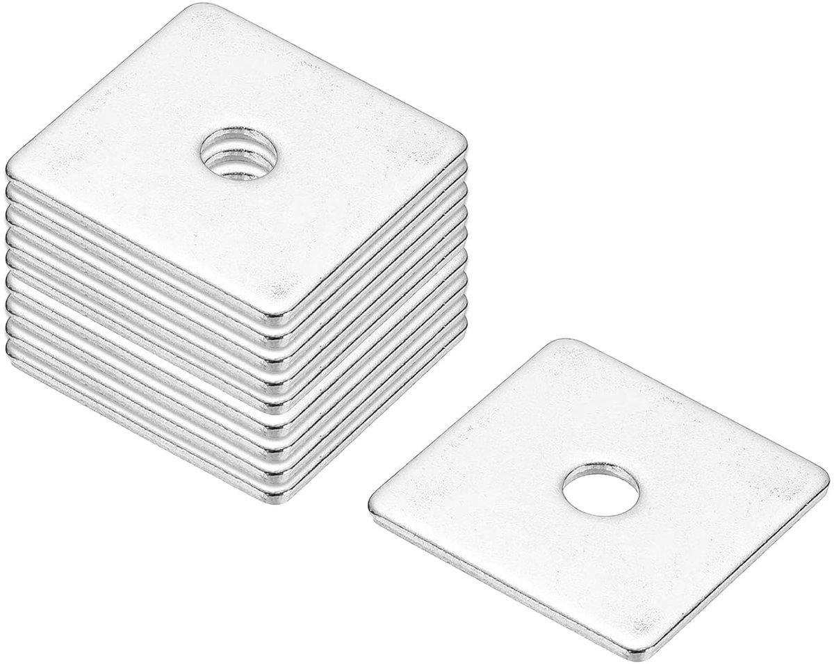 Vierkante sluitringen, vierkante sluitringen M6 x 30 x 2 mm, roestvrijstalen vierkante plaat, rechthoekige sluitring plat, met rond gat voor bouten, schroefdraadstangen
