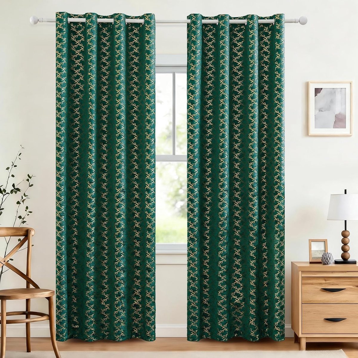 Set Van 2 Thermische Verduisterende Gordijnen, 140x260cm, Fluweel Warmte-Isolerende Gordijnen, Geschikt Voor Woonkamer Slaapkamer, Modern Design Met Oogjes, Groen