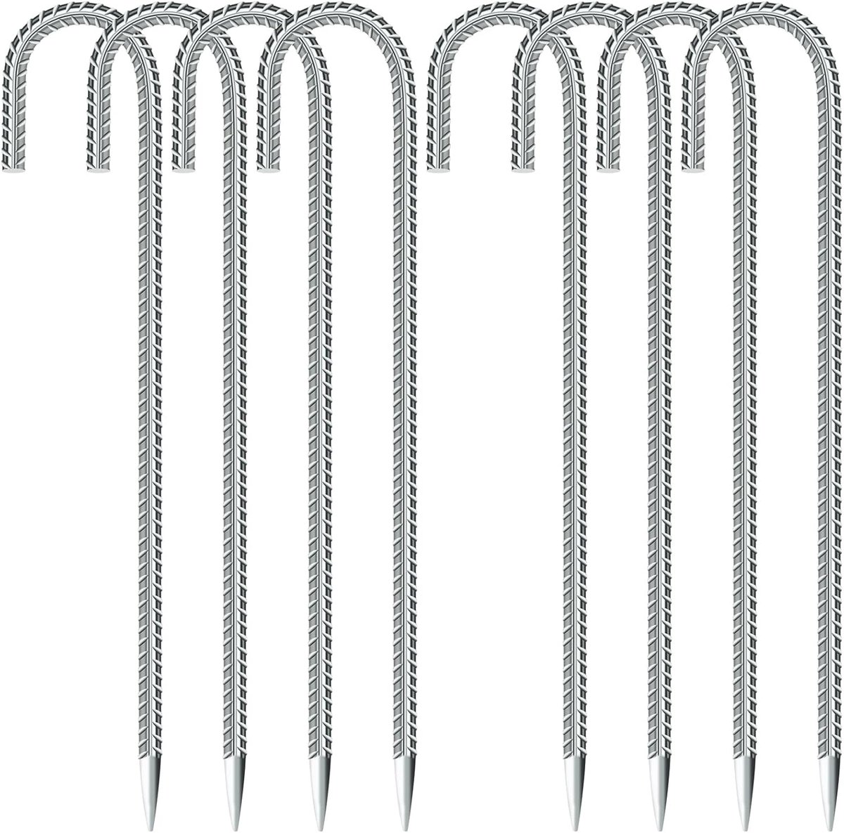 8 stuks grondpalen, grondankers, grondanker, 30 cm lang, J-haken, tentharingen, tentnagels, trampoline, haken voor het beveiligen van hek, tenten, tuinpalen, trampoline (8 stuks zilver)