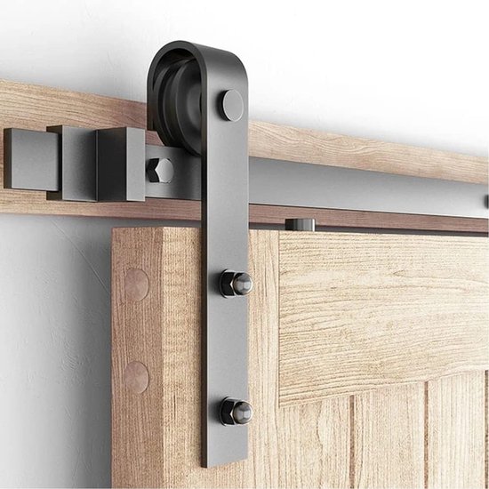 Schuifdeur beslagset 200 cm - zwart staal - duurzame constructie - ideale oplossing voor tuingereedschap - SnelShoppen — afbeelding 5