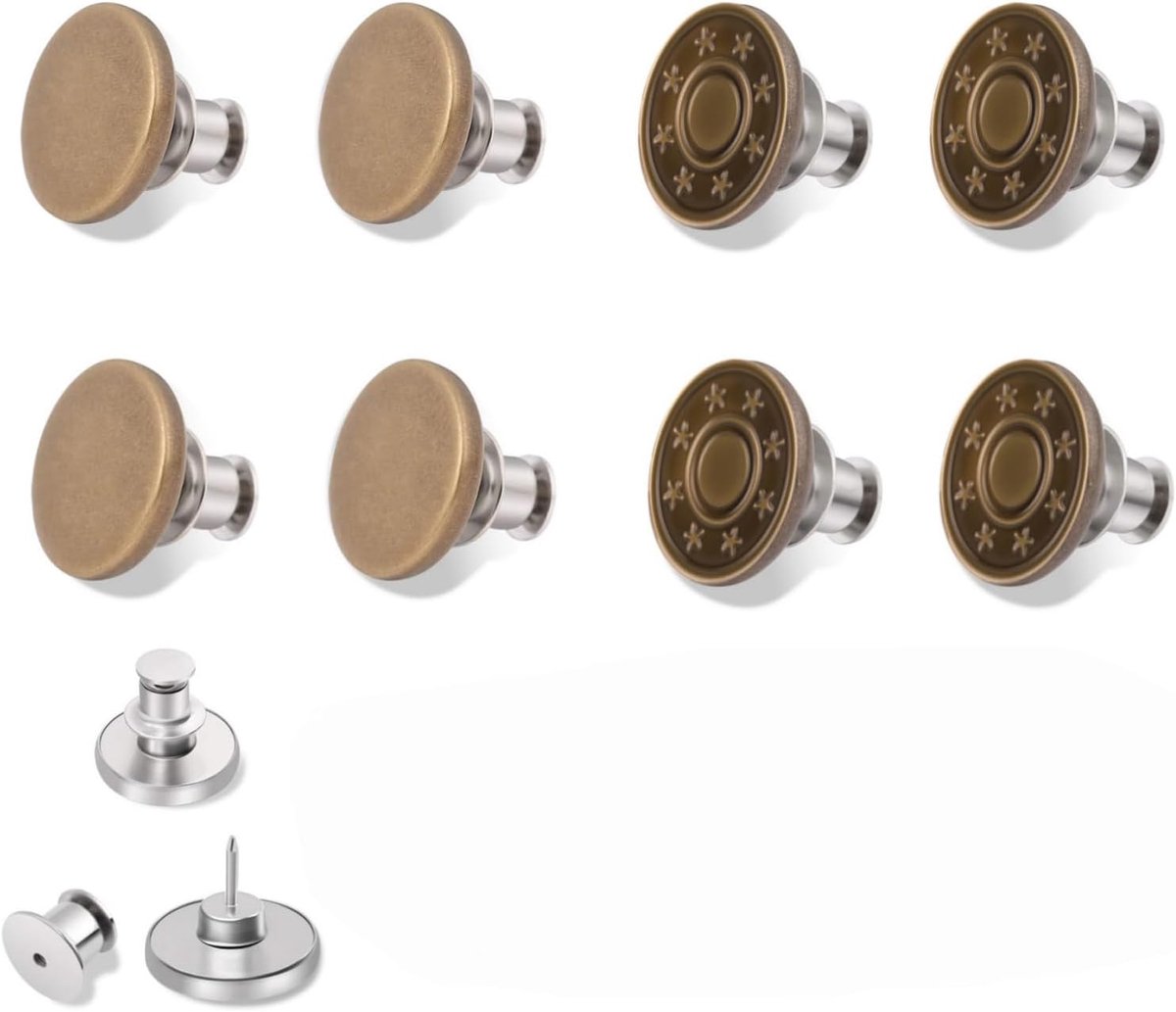 Jeans Knoop Zonder Naaien Set, Broek Knoop Vervanging Metaal Afneembaar Verstelbaar, Jeans Knopen DIY Snelle Reparatie, Knoop Set Kleding Broek Jas (12 stuks 17mm) (Bronze)