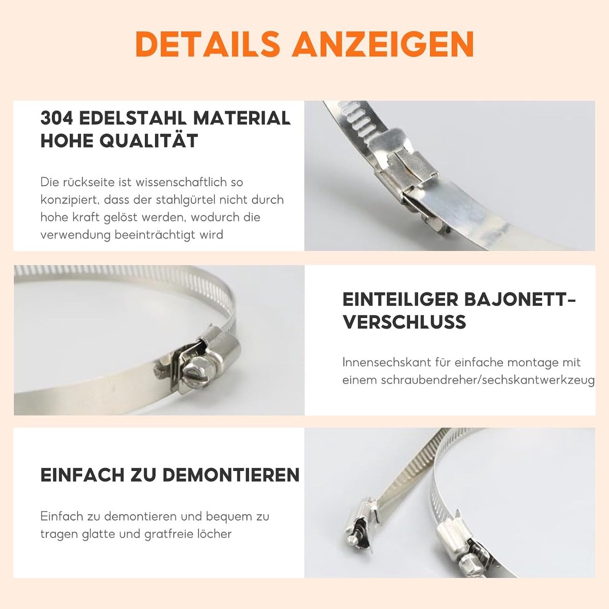 150 mm naar 100 mm met 2 roestvrijstalen slangklemmen | Verloopstuk, ABS universeel rond verloopstuk voor buisventilator, ventilatiebuis, airconditioning, afzuigkap