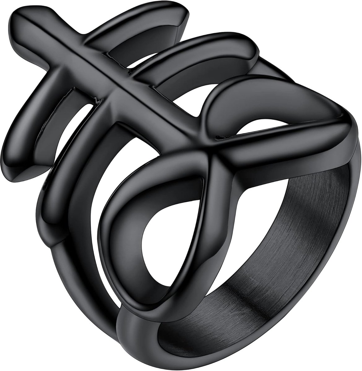Leviathan Kruis Ring Heer Zwart Satanistische Ring Maat 69