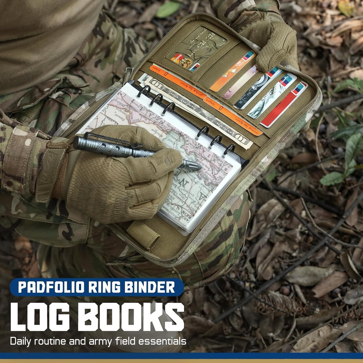 Tactische notitieboekje padfolio ringbanden met 80 vellen, leger militair notitieboekje, tactisch portefeuillebindmiddel met rits voor tactische uitrusting en organizer, navulbare A5 6 ringband