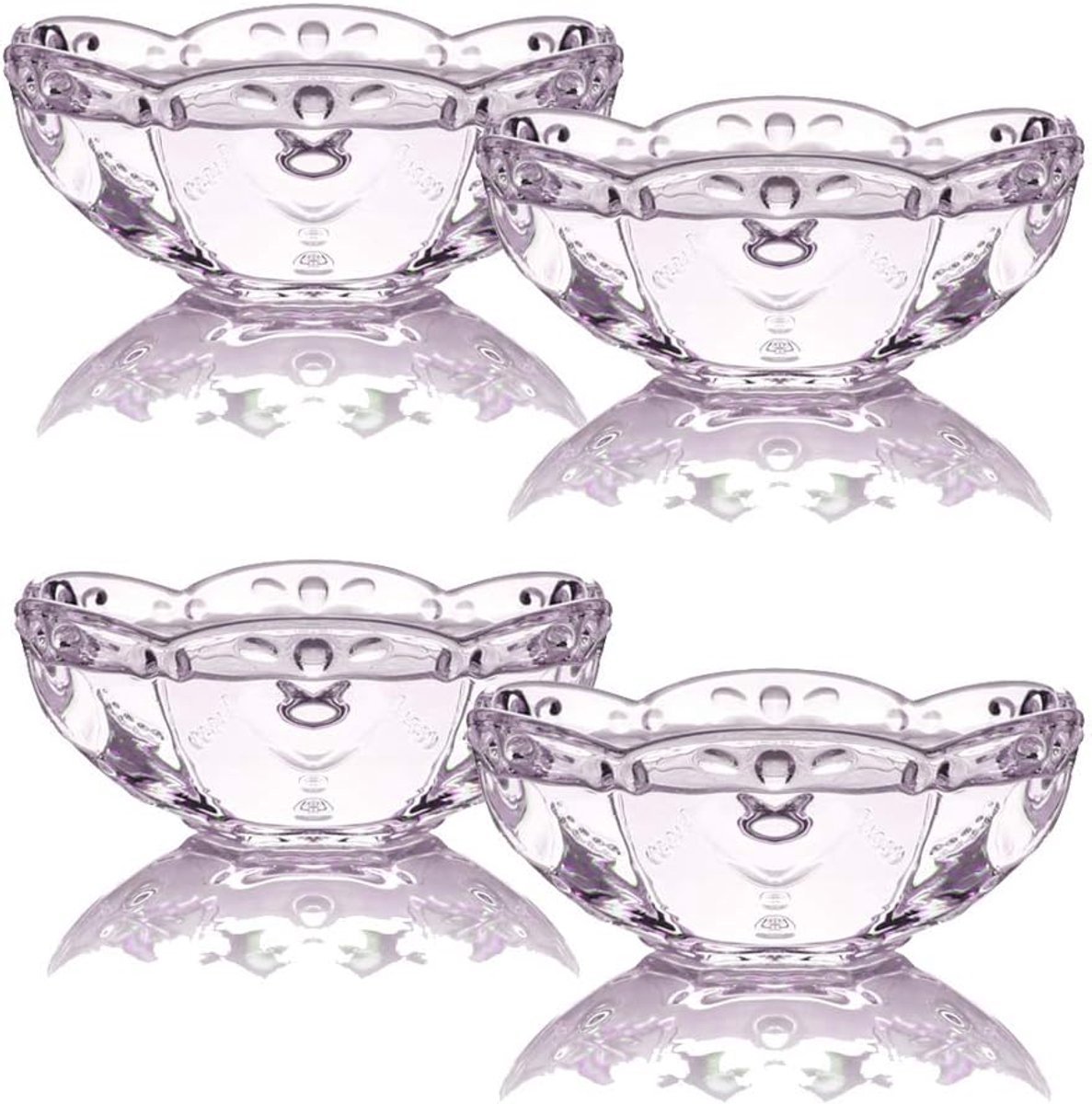 Bowl Set van 4 transparante glazen schaal met bloempatroon, ideaal voor het vasthouden van ijs in de zomer, glazen sundae dessertbeker (roze bloem)