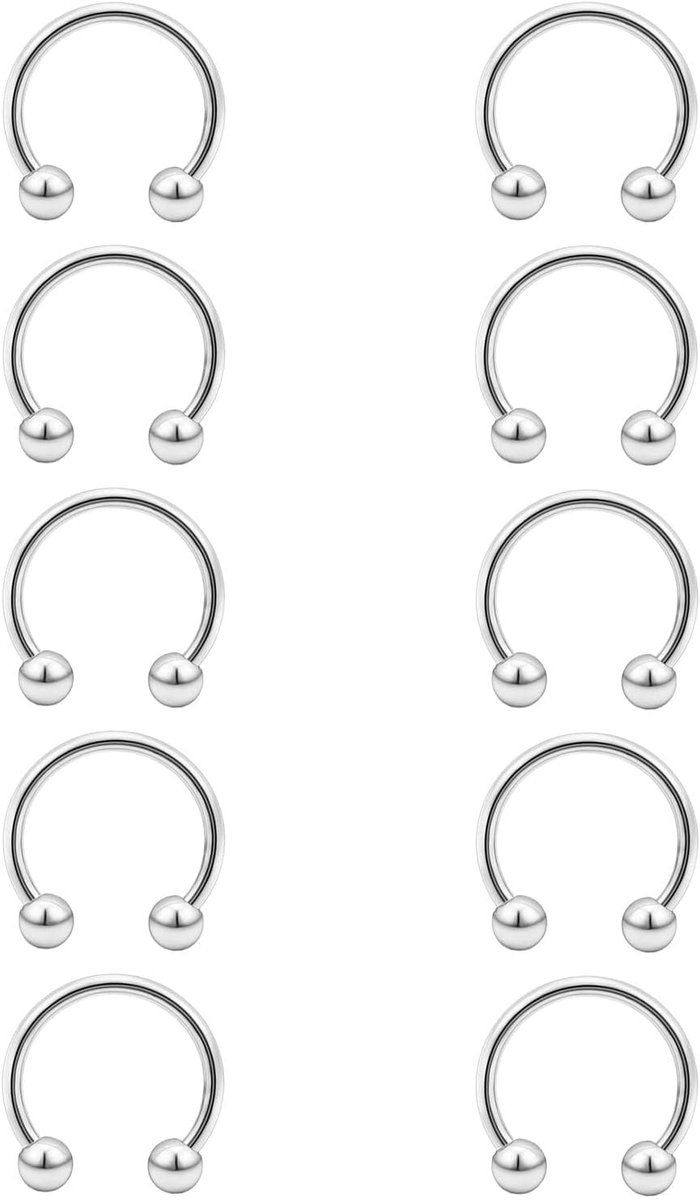 6-10 stuks hoefijzerpiercing neus lip septum helix ring 16G circular barbell 6/8/10/12/14 mm lippiercing zilver goud zwart