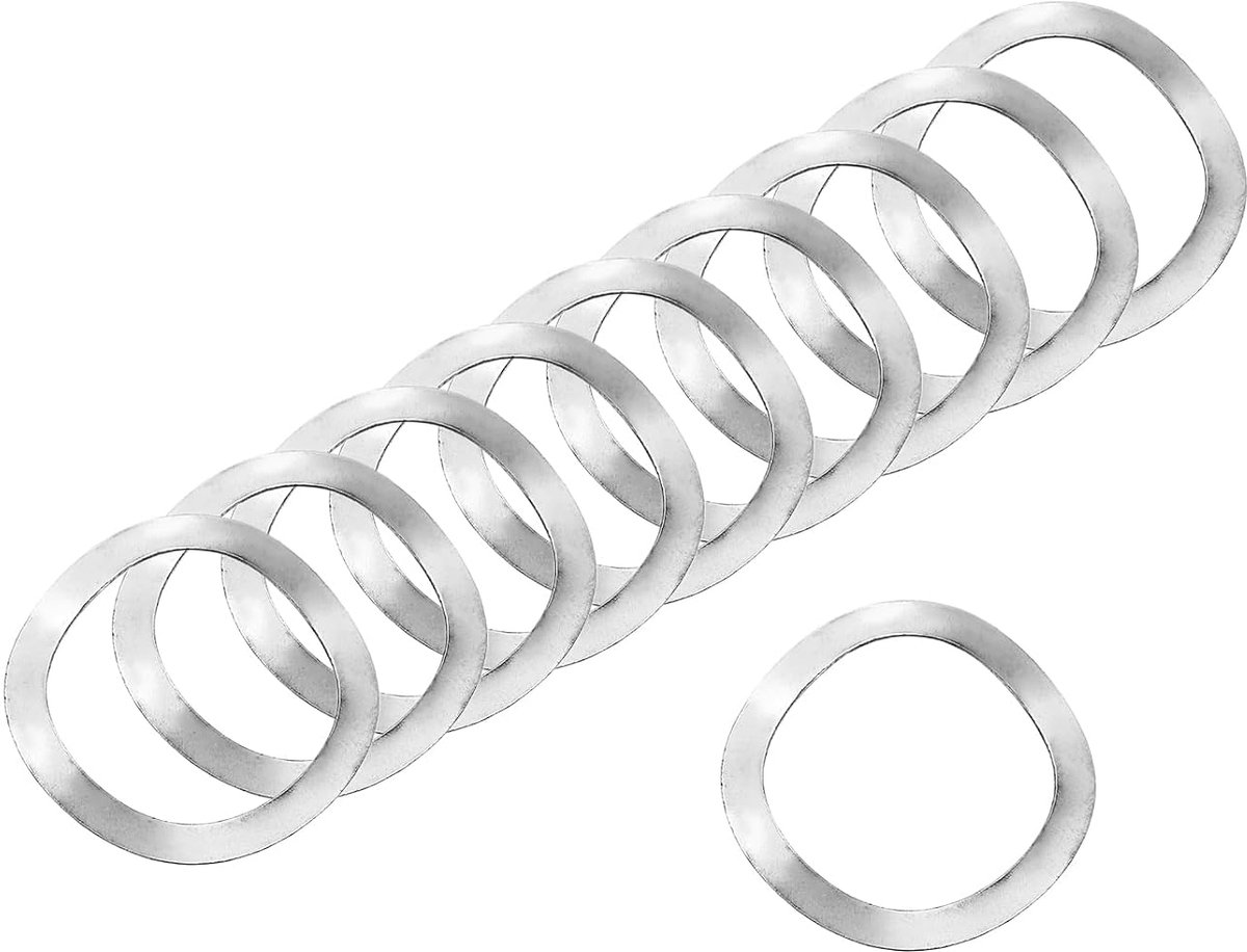Gegolfde veerring, 50 stuks, 16 mm x 21 mm x 0,3 mm (ODxIDxT) – 304 roestvrij staal, gebogen sluitring, voor schroeven, gegolfde sluitringen voor machines (zilver)
