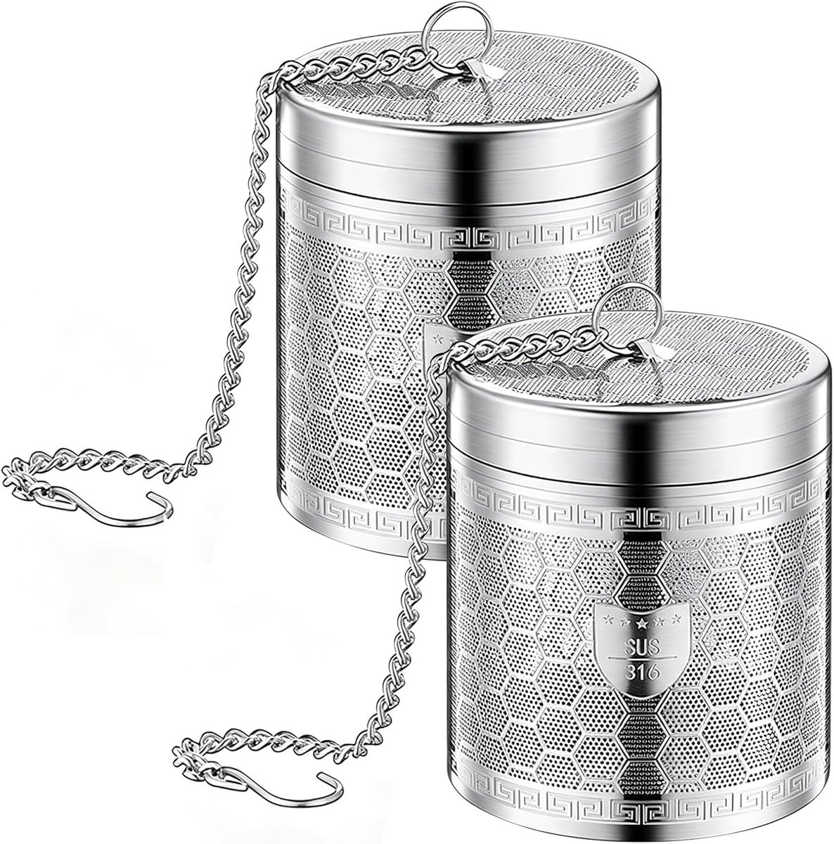 2 theezeefjes van roestvrij staal met deksel en ketting, theezeef met extra fijn net, theezeef van roestvrij staal 316, herbruikbare theebal voor theepotten en kopjes
