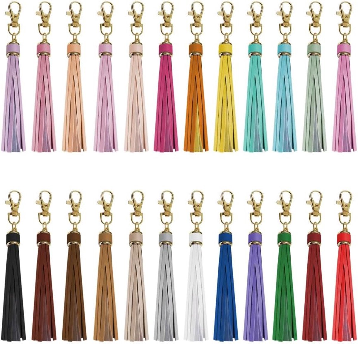 Sleutelhanger Kwastje, 24 Stuks PU Leer Sleutelhanger Charms Kwasten in Bulk Sleutelhangers met Kreeft Scharnier voor DIY Ambachten Sieraden Maken