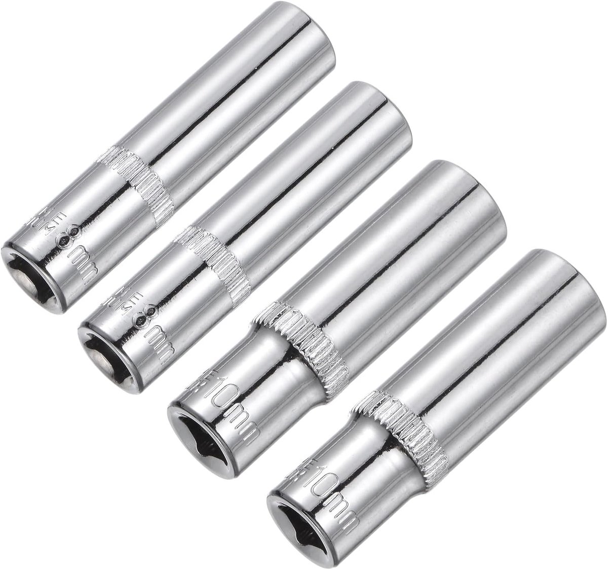 6-punts steeksleutel, 1/4 inch aandrijving, 2 stuks 8 mm diepe steeksleutels & 2 stuks 10 mm diepe steeksleutel Cr-V metrische steeksleutel voor doe-het-zelf handwerk, reparatie auto's