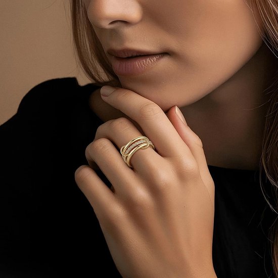Stackable Gold Rings, 3PCS Non Tarnish 14K Gold Plated Ring, Size 9 | Dainty Cubic Zirconia Ring Trendy Statement Band Wedding Rings, Multi-Link Connected Metal Ring Set,Jewelry Gift for Women — afbeelding 4