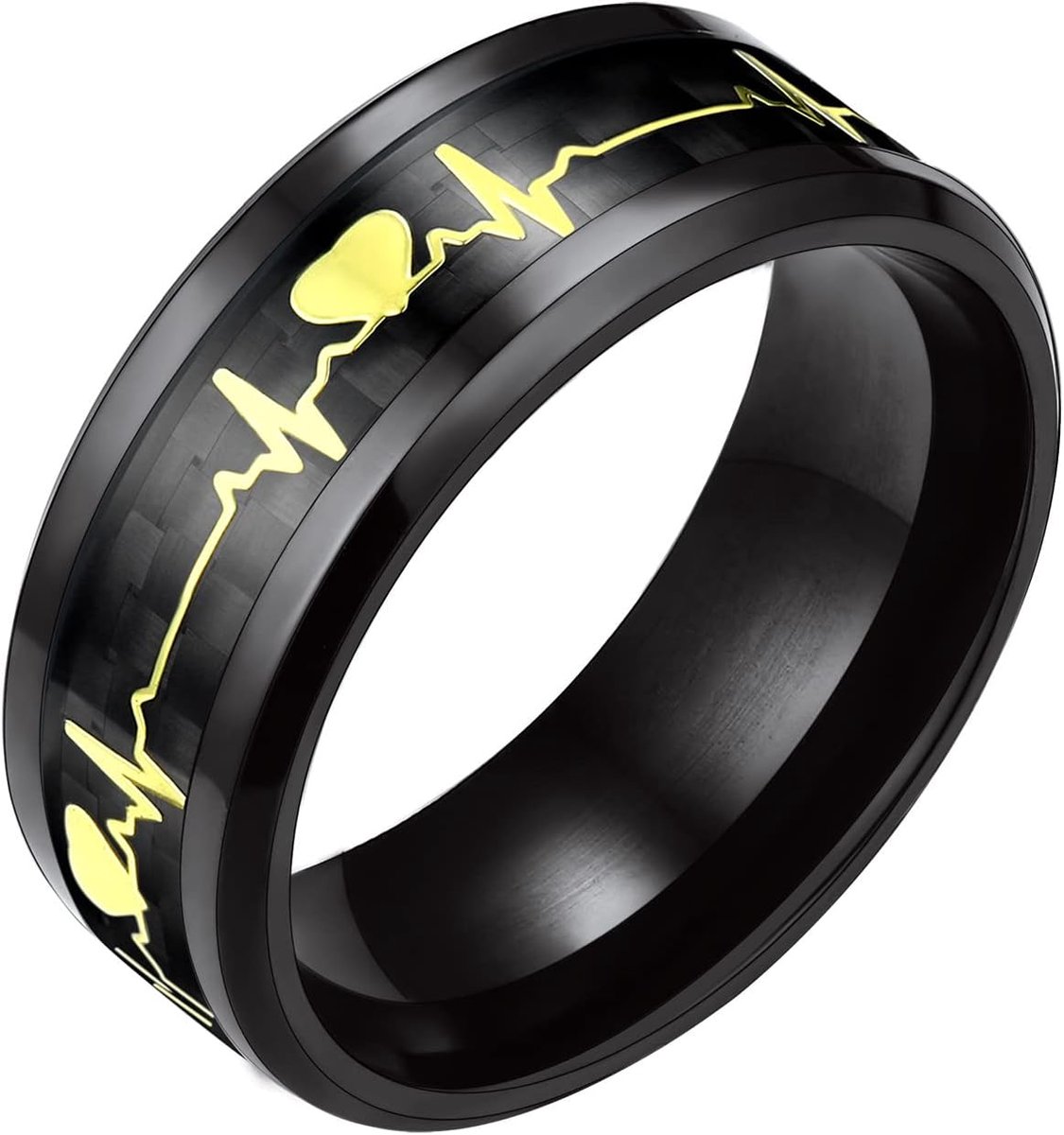 Ringen, wolfraam ring, roestvrij staal/zwart, verzenden geschenkdoos