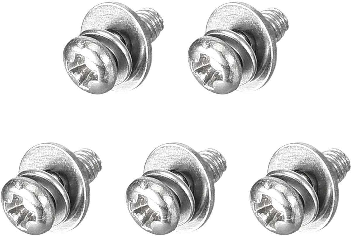 M2,5 x 6 mm 304 roestvrij stalen kruiskopschroeven gecombineerd met veerring en sluitring, 5 stuks