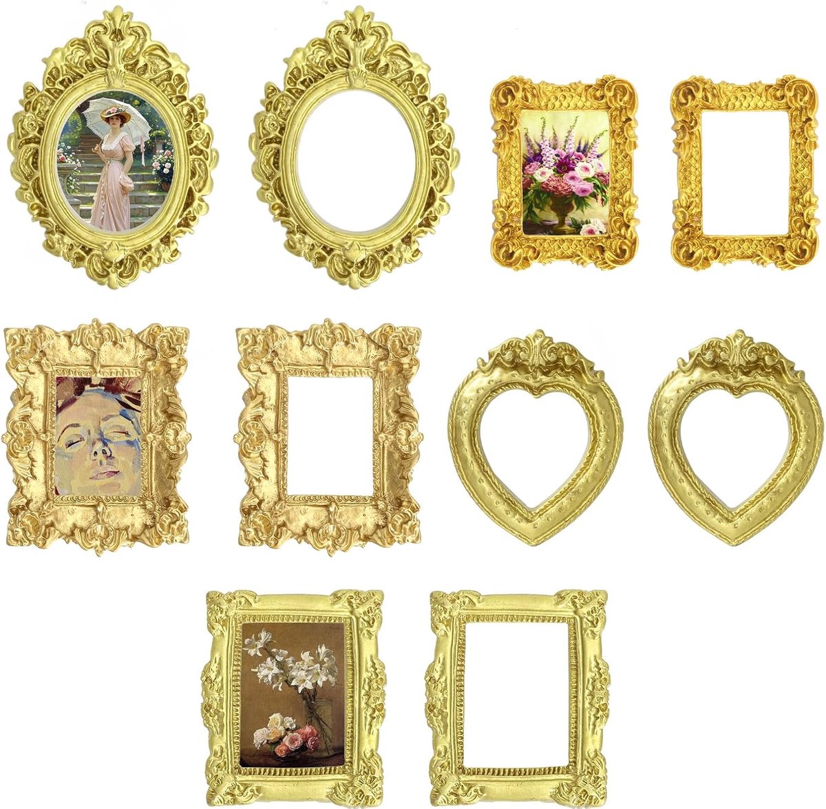 Mini fotolijsten set van 10 - barokstijl - goudkleurig - ideaal voor tafeldecoratie - ShopVlot