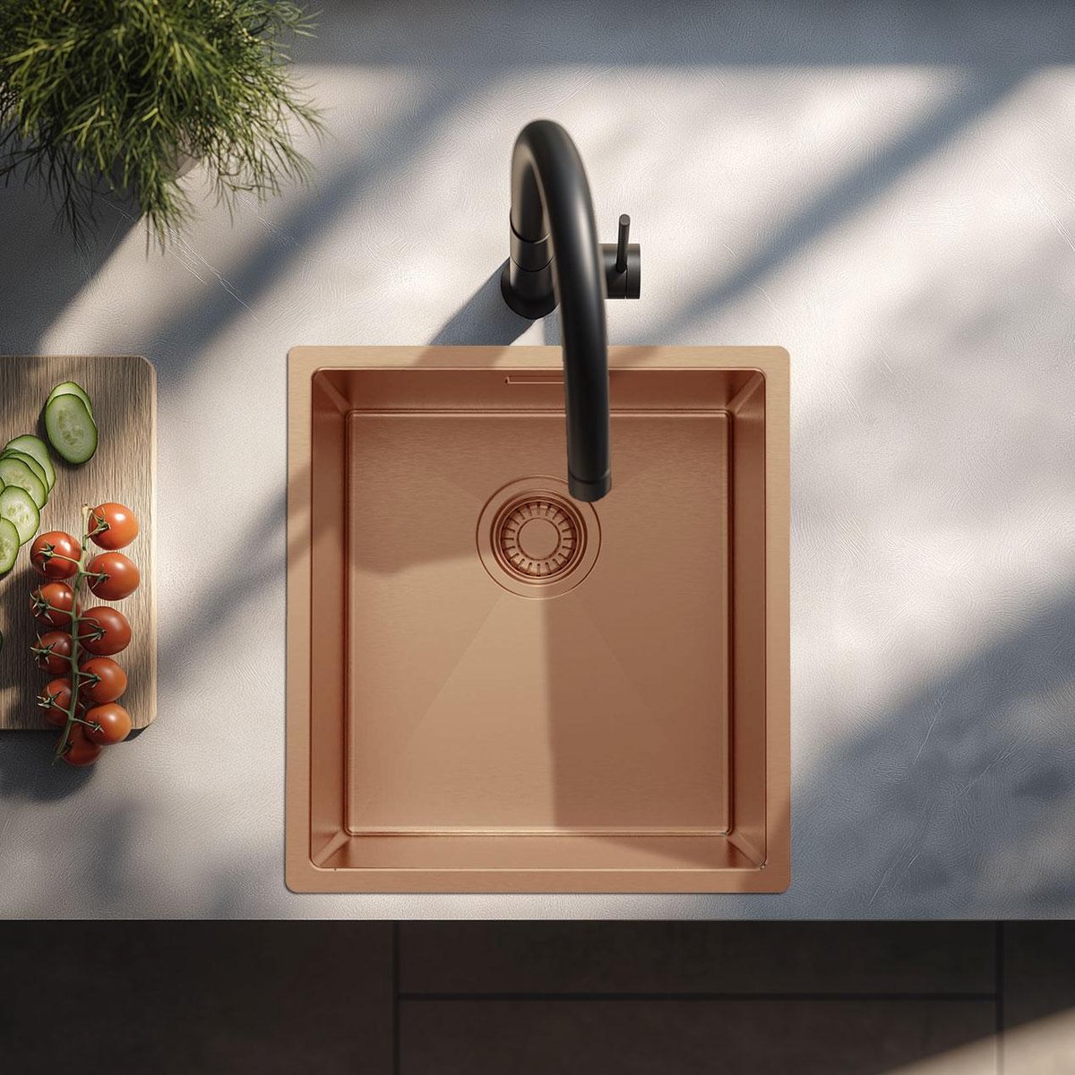Pure.Sink Luxion Koperen spoelbak 36x40 cm onderbouw, vlakinbouw en opbouw PLX3640-62