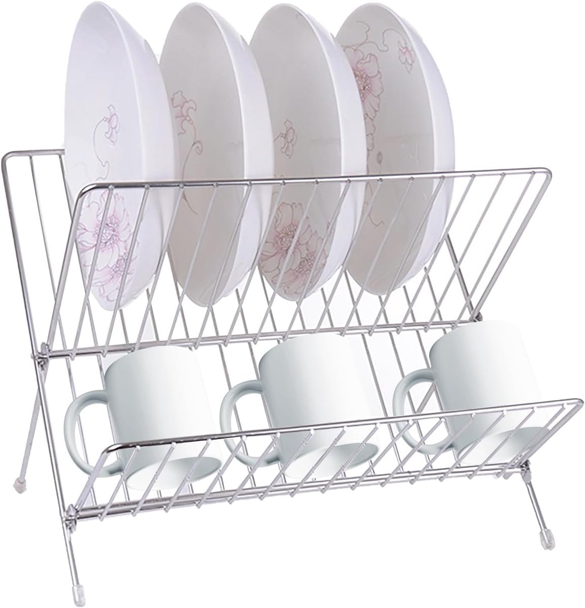 Afwasrek Vouwbaar 2 Laags - RVS X-Vorm - Met Drupbak - Ruimtebesparend voor Keuken - ShopVlot