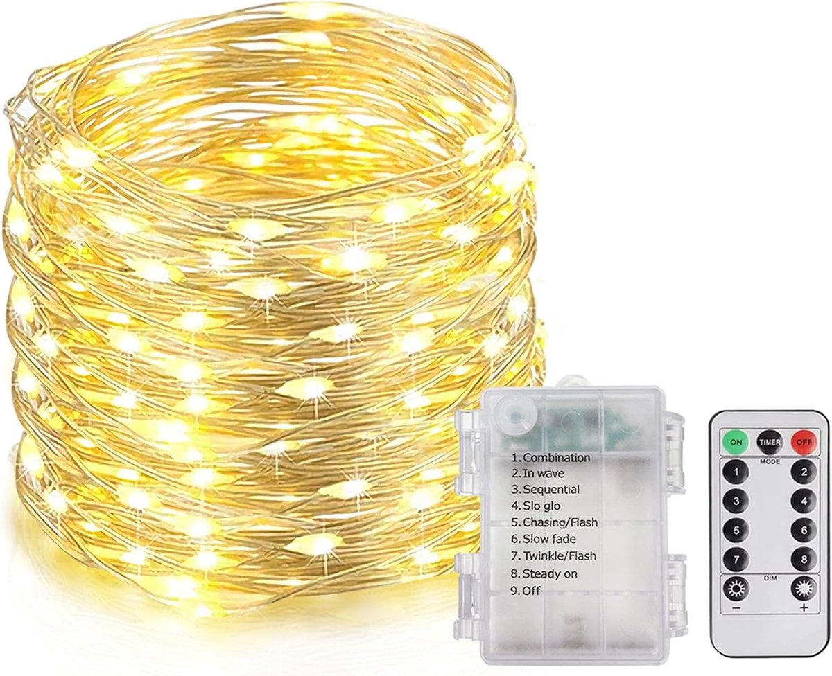 Lichtketting 20 meter - zilverdraad - 200 leds - afstandsbediening en 8 lichtmodi - ShopVlot