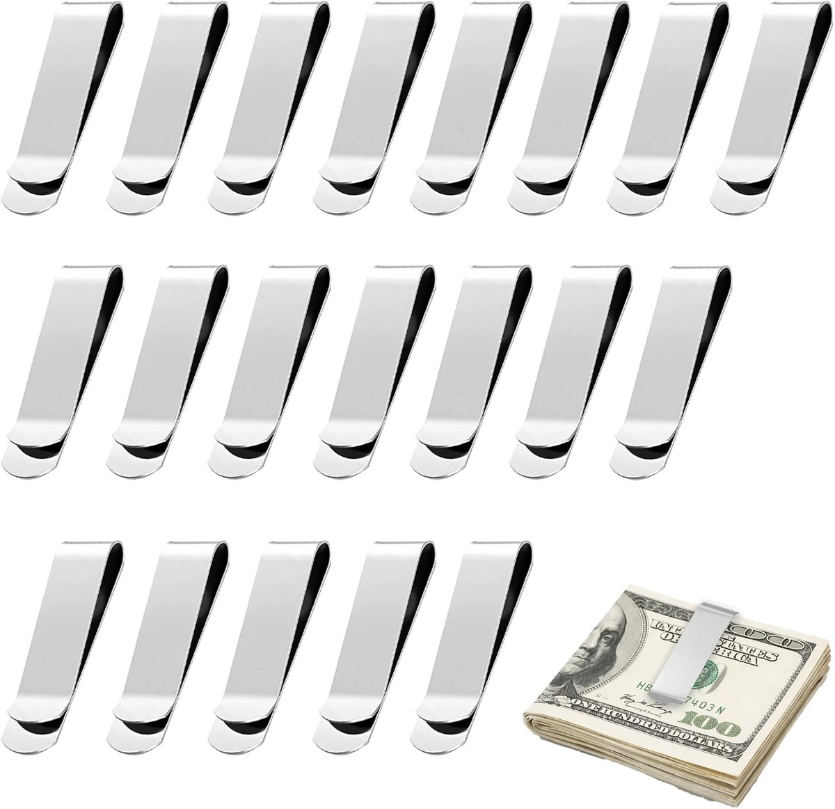 Set van 20 Geldclips - RVS - Geschikt voor Bankbiljetten en Creditcards - Organiseer je dagelijkse items - ShopVlot