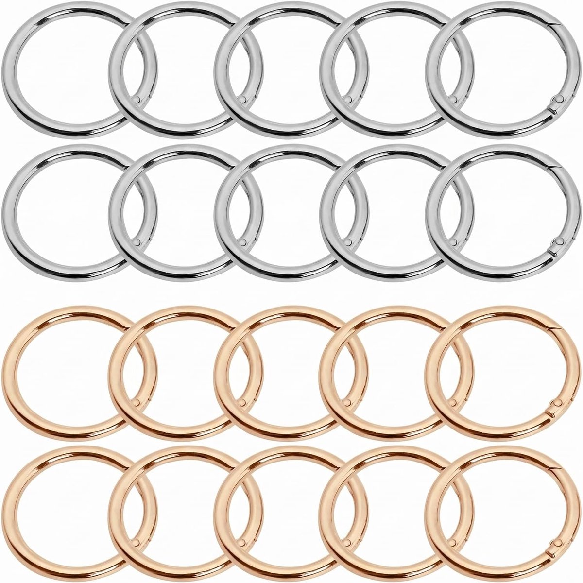 Ronde karabijnhaken 40 mm - metalen veerringen - 10 goud en 10 zilver - ideaal voor sleutelhangers en tassen - ShopVlot