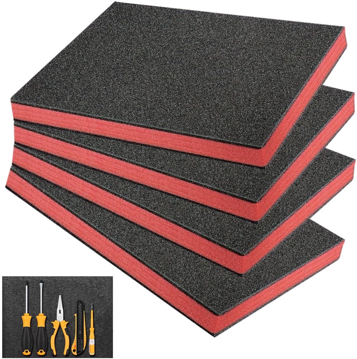 Schuimplaat 40 x 30 x 5 cm - zwart/rood - gereedschapsinleg - perfect voor gereedschapskisten - ShopVlot