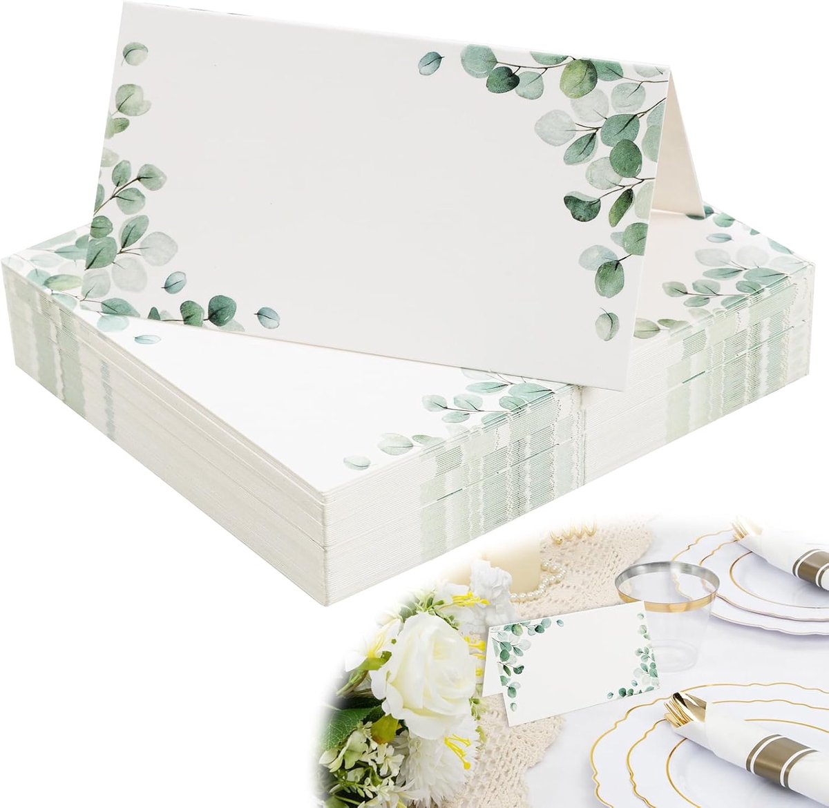 Tafelkaarten 100 stuks - Eucalyptusmotief - Praktische naambordjes - Perfect voor bruiloften - ShopVlot