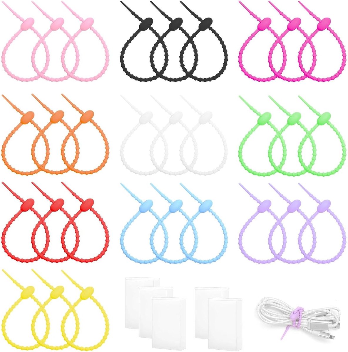Siliconen kabelbinders 30 stuks - 22 cm - kleurrijk - ideaal voor kabelbeheer - ShopVlot