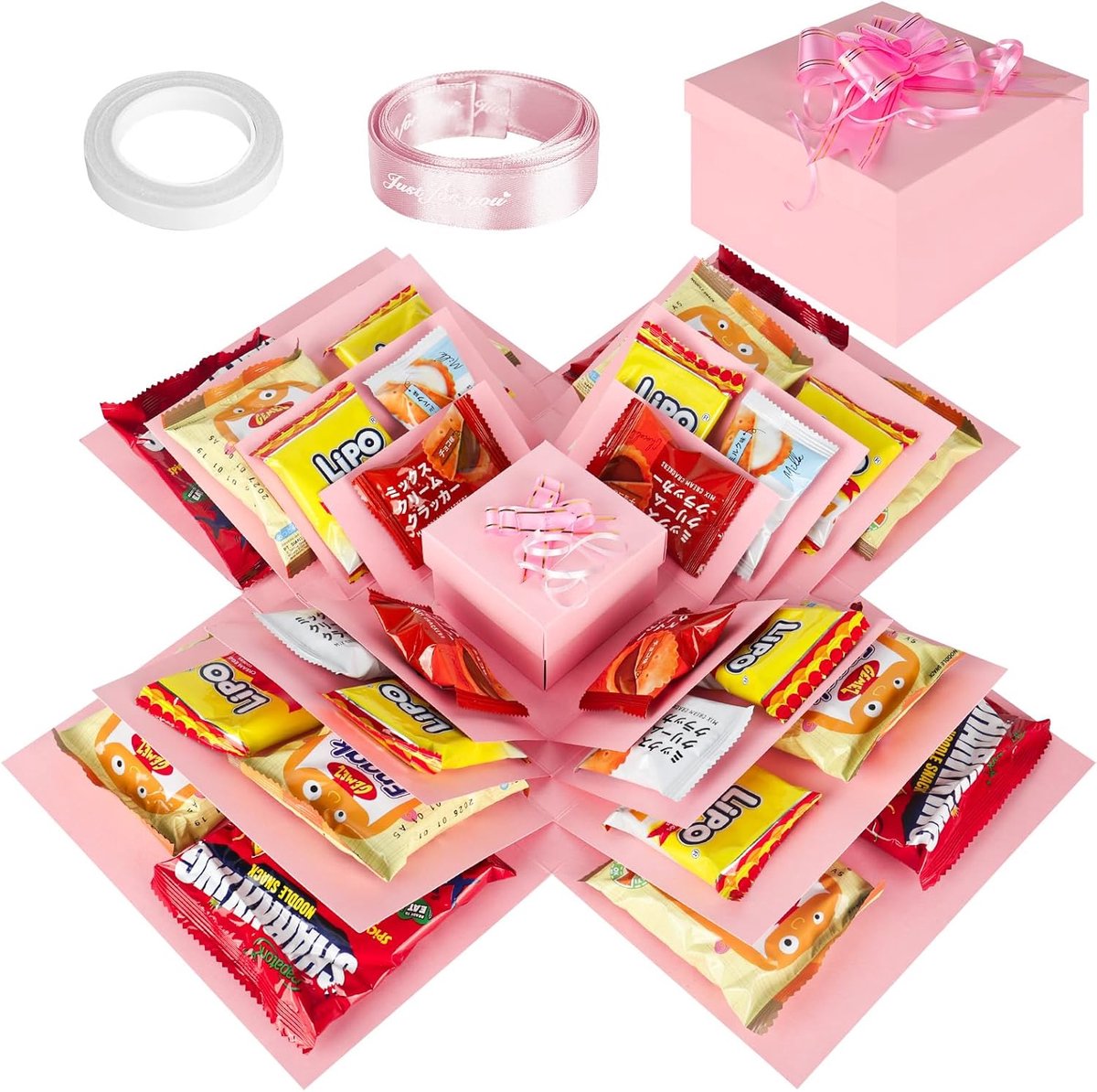Verrassingsdoos 5-laags - creatieve explosiebox - roze karton - perfect voor Valentijnsdag - ShopVlot