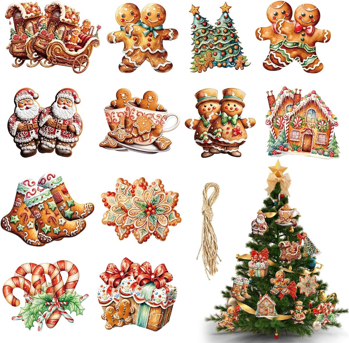 Kerstboomdecoratie Gingerbread Man Set - 24 Stuks - Papieren Hangers - Herbruikbare Versiering voor Kerst - ShopVlot