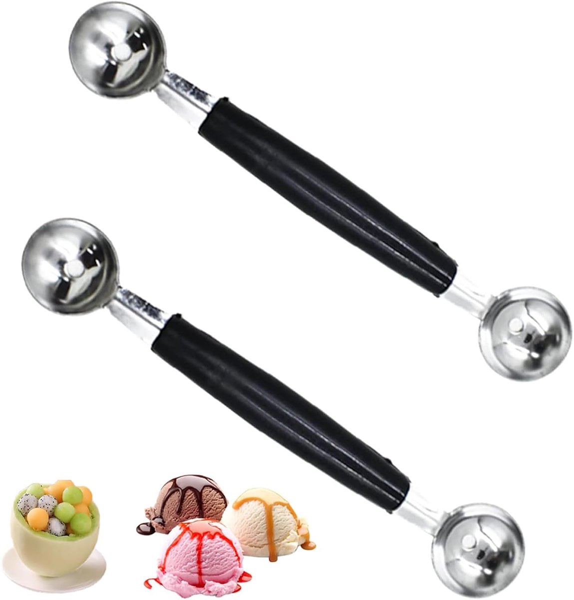Kogeluitsteekvormpjes 25/30 mm - dubbelzijdige meloenuitsteekvormen - roestvrij staal - perfect voor ijs en fruit - ShopVlot