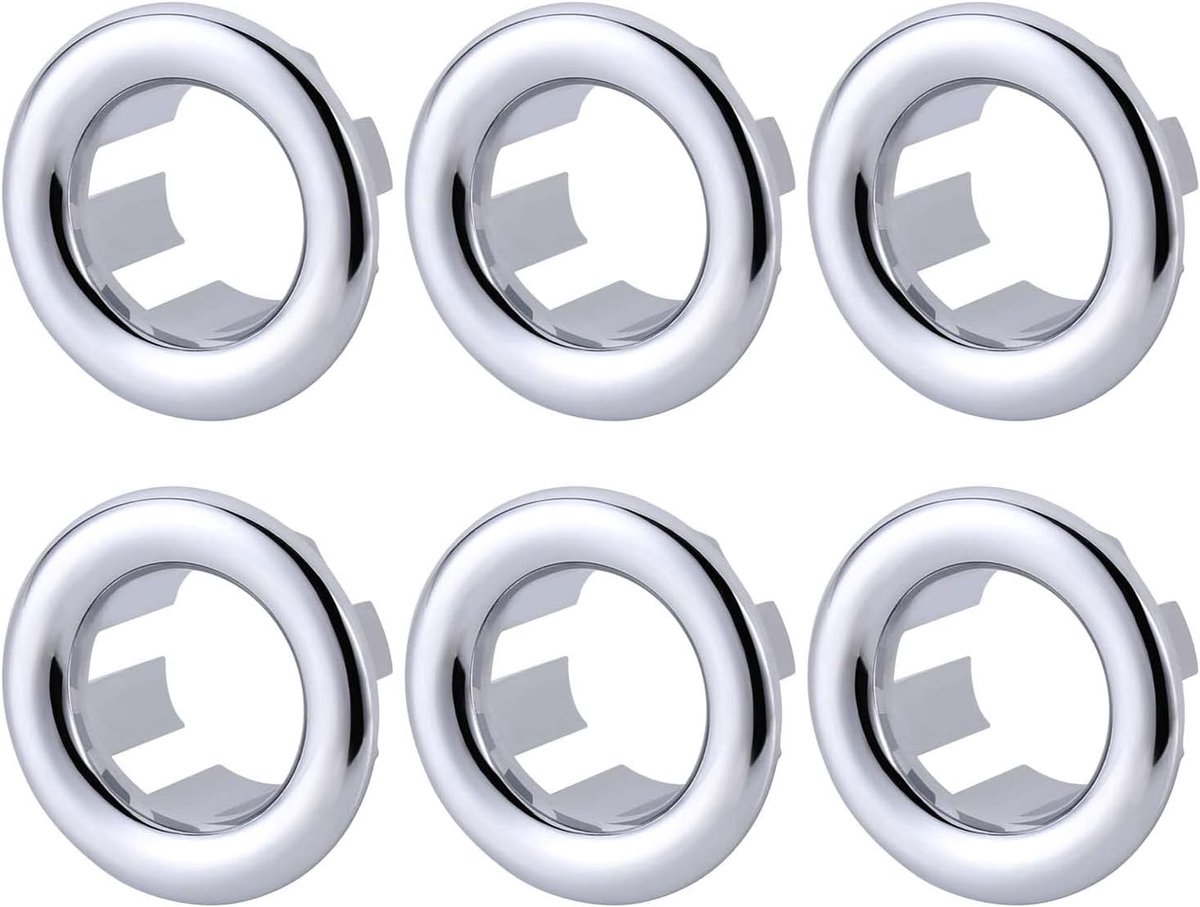 Basin Overflow Ring 6 stuks - Universeel voor badkamer wastafel - Hoogwaardige chrome ABS - Voorkomt waterschade - ShopVlot
