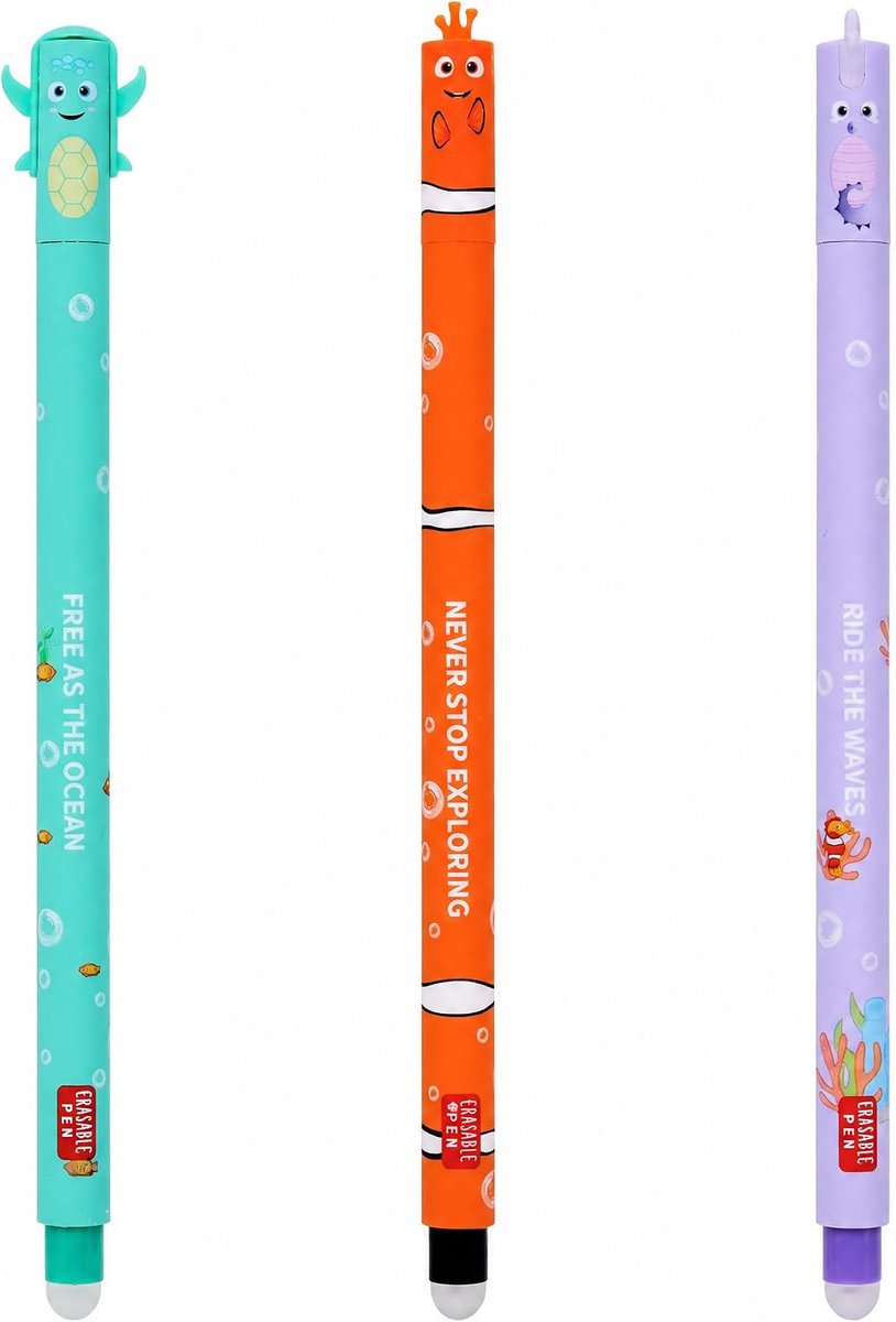 Set van 3 gelgummen - 0,7 mm punt - zee-stiften - uitwisbare gelpennen - ShopVlot