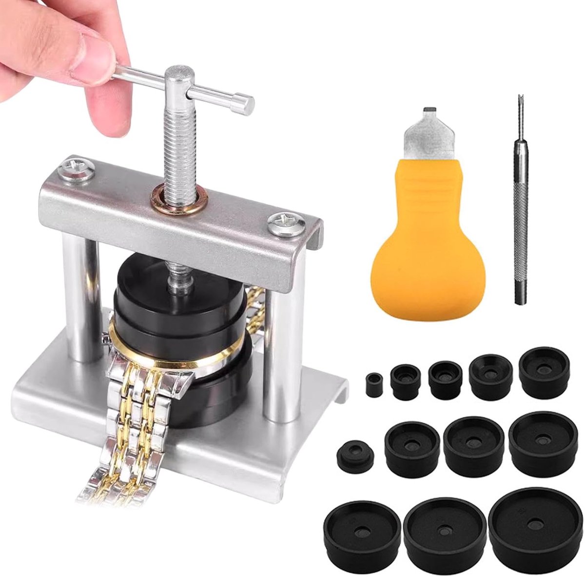 Horloge pers set 15-delig - fijn mechanisch - met 12 ronde vormen - ideaal voor horloge reparatie - ShopVlot