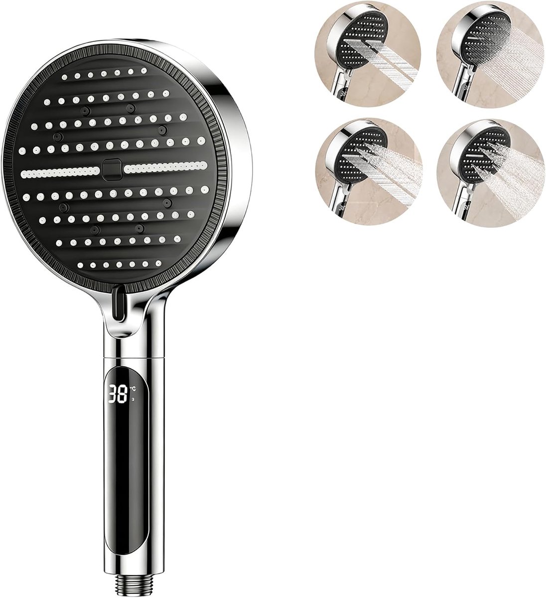 Hogedruk-douchekop met filter - zilver - 4 straalmodi - real-time temperatuurweergave - ShopVlot