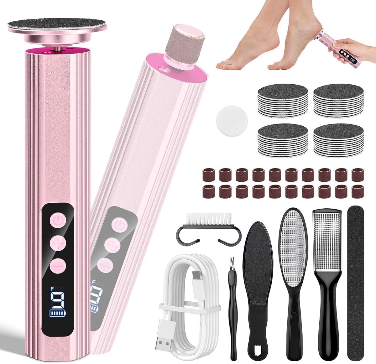 Elektrische voetvijl 2-in-1 - Roze - 9 snelheden - Voor zachte voeten - ShopVlot