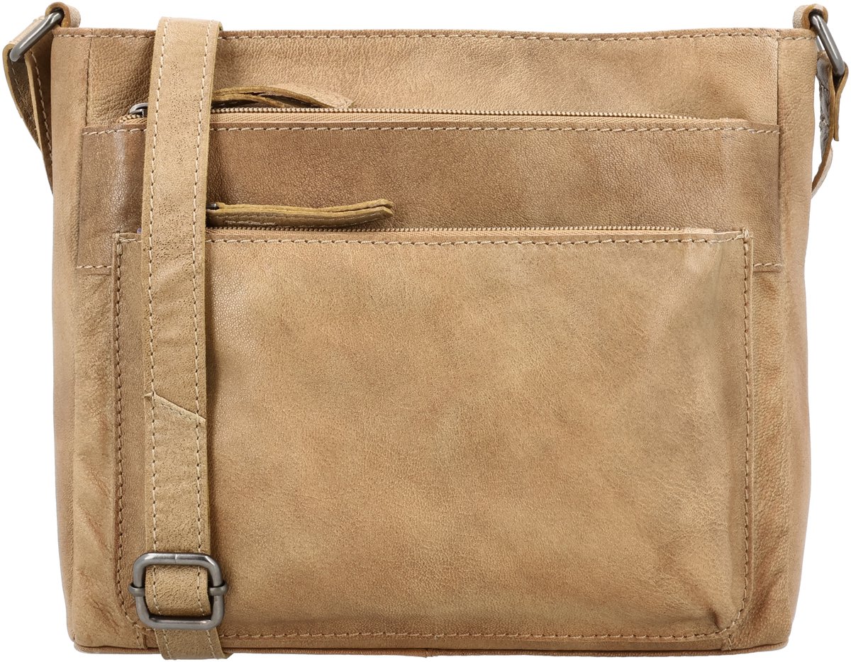 Beagles Maspalomas Crossbodytas - Leren Schoudertas - Damestas - Meerdere Ritsvakken - Telefoonvak - Verstelbare Schouderband - Leren Dames Tas - Taupe