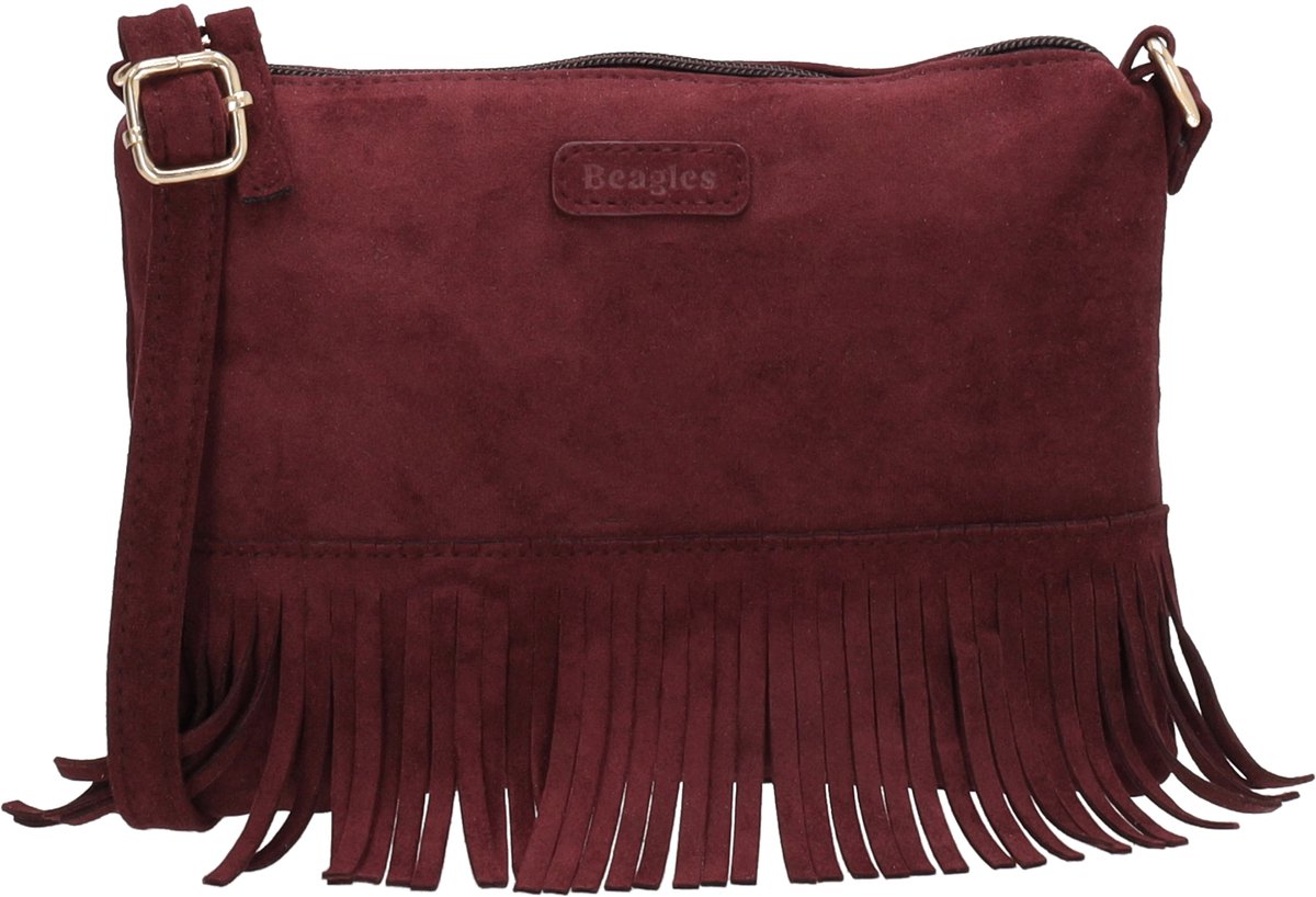 Beagles Chino Crossbodytas - Faux Suède - Schoudertas - Damestas - Franjes - Bohemian - Verstelbare Schouderband - Bordeaux rood