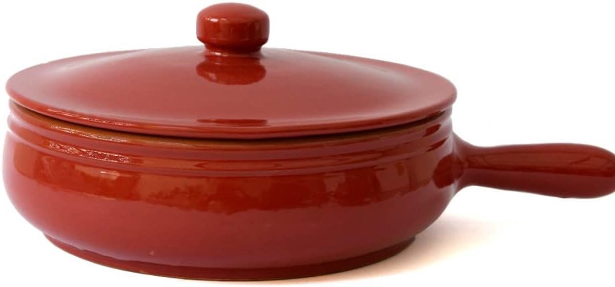 Terracotta pan 16 cm - Rossana met deksel - handgemaakt - ideaal voor stoofschotels - ShopVlot