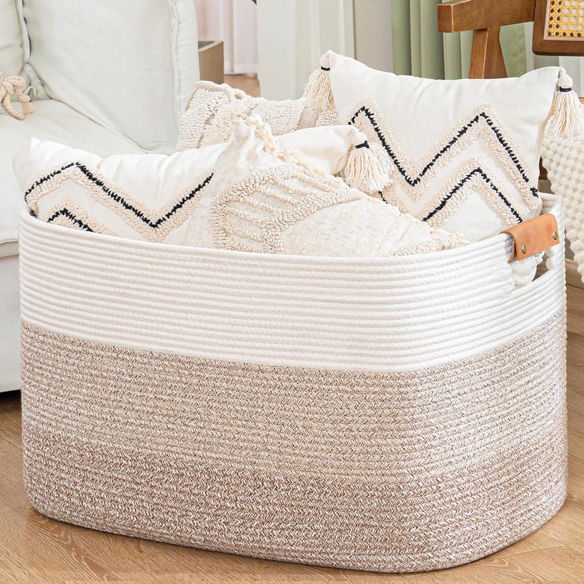 wasmand 72L - opvouwbaar - wit en bruin - multifunctioneel voor speelgoed en dekens - ShopVlot
